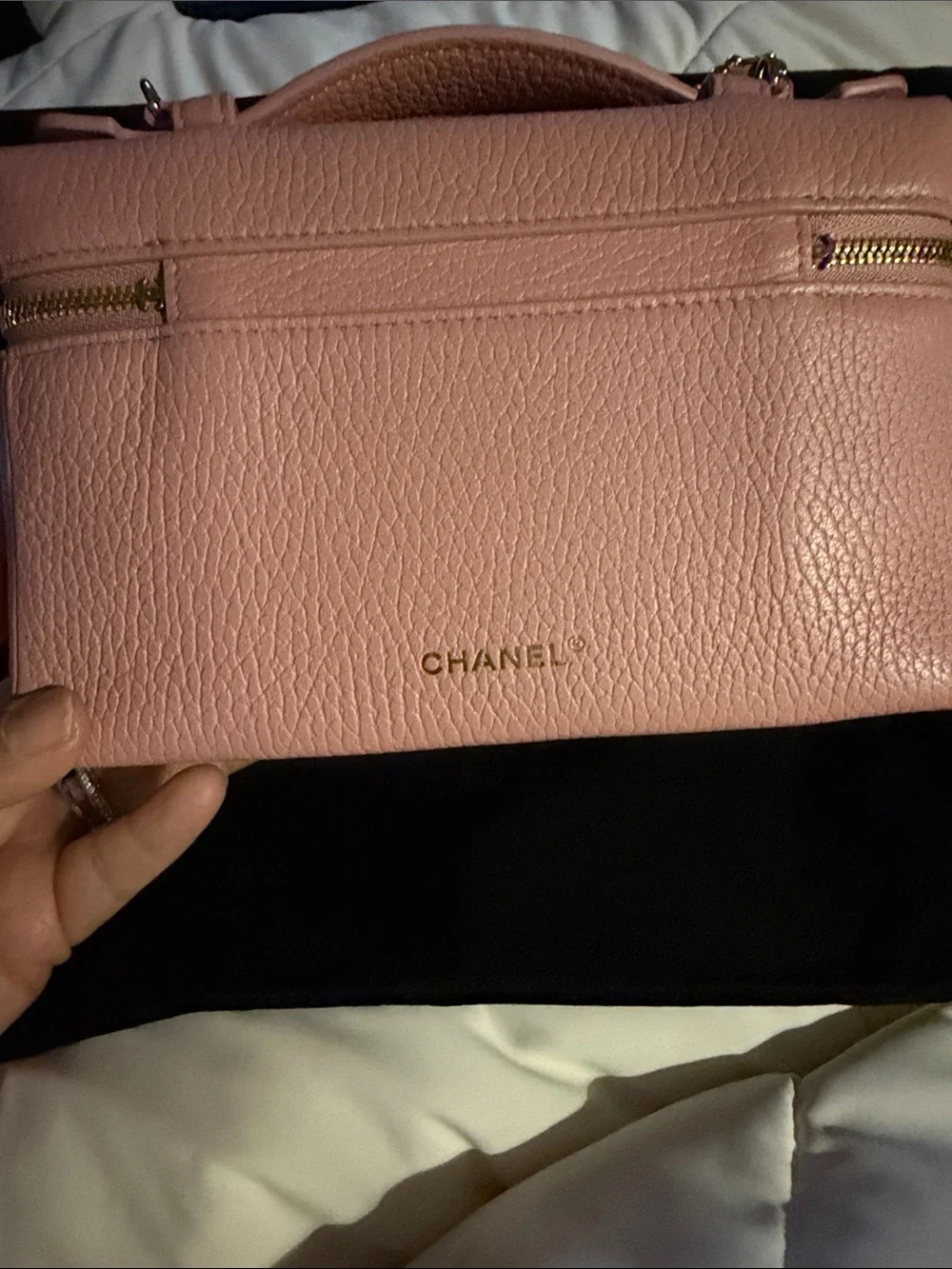 100% CHANEL Pink Pebbled Leather vanity Mini Bag with Gold Hardware with